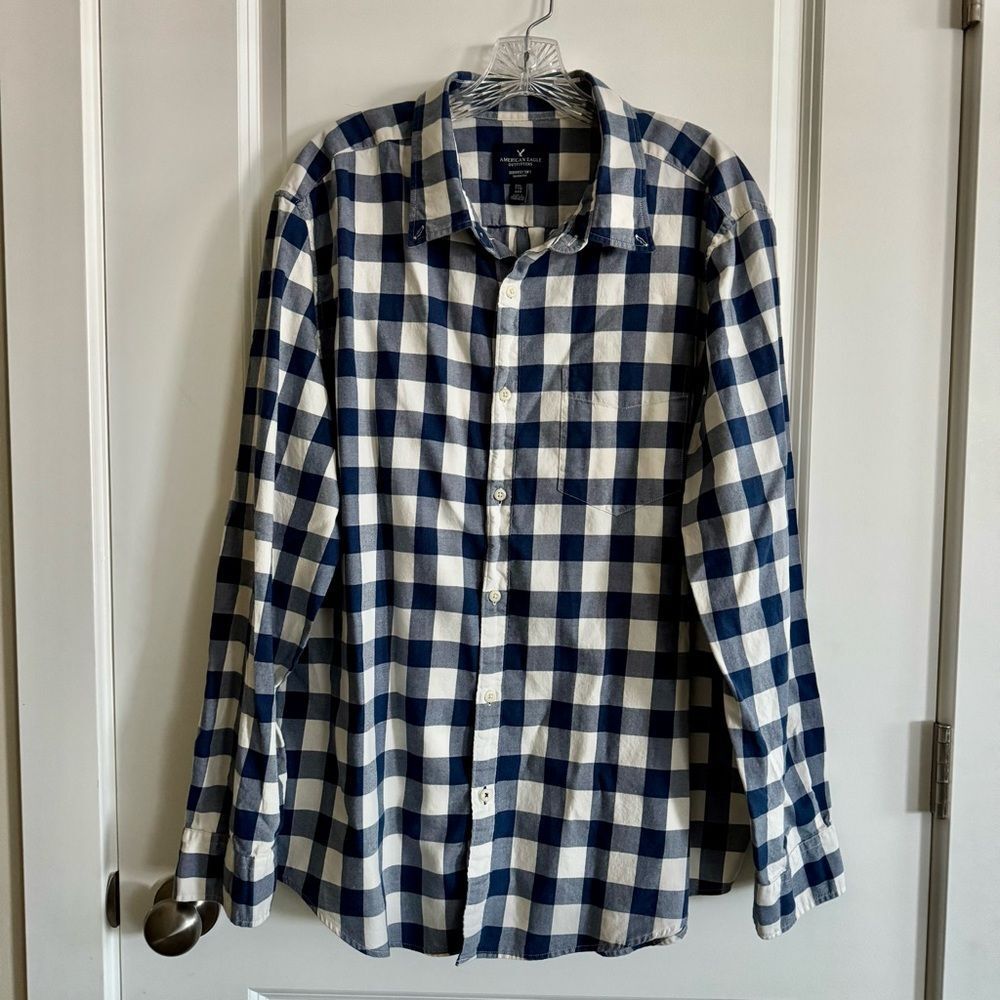American Eagle Blue and White Checkered Shirt